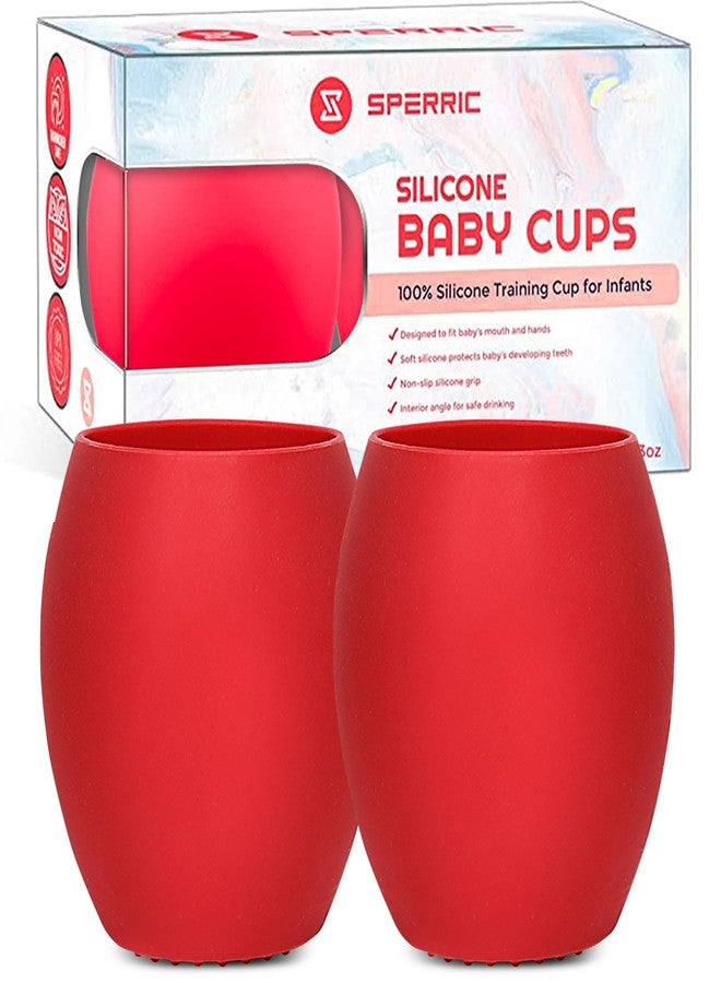 SPERRIC Silicone Baby Cup - Toddler Training Cup - Open Cup for Baby Led Weaning 2 Pack of No Spill Sippy Baby Cups - Soft & Gentle on Gums BPA Free Silicone Baby Cups (Red) - Image 1
